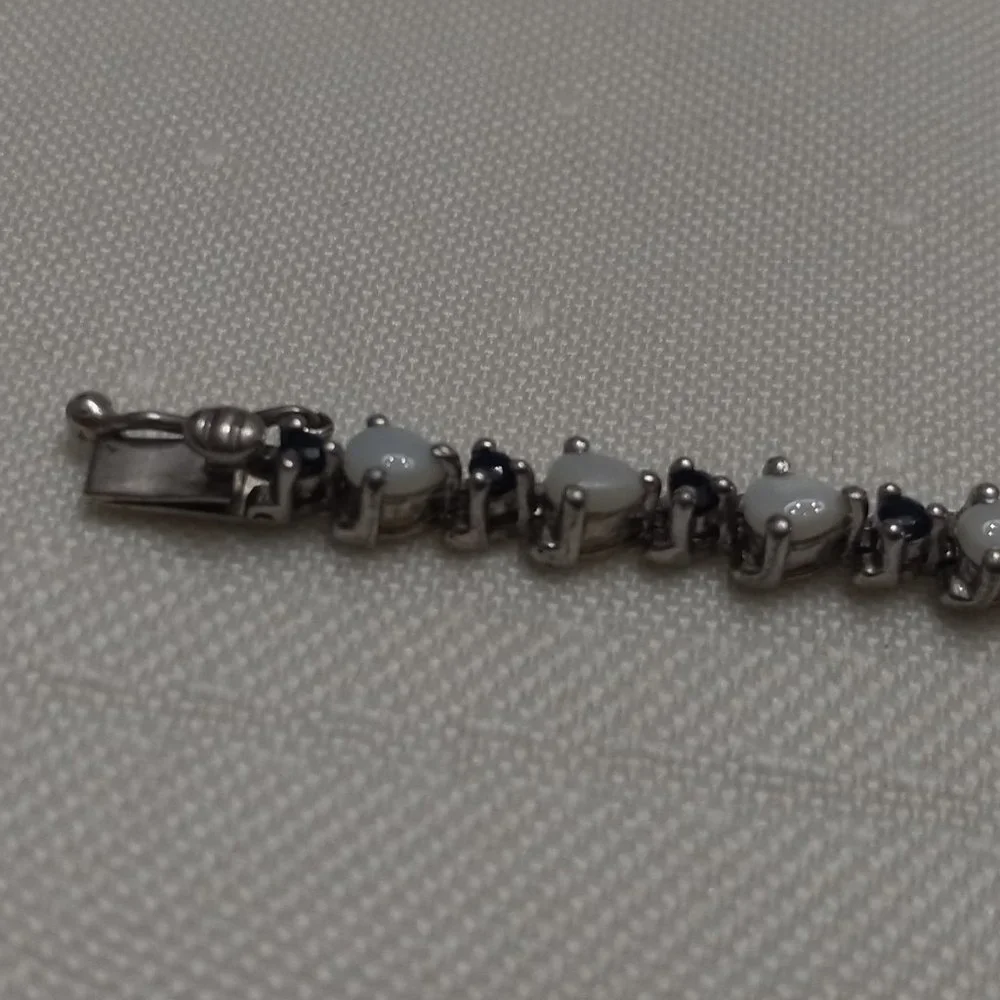 Sterling Silver Bracelet with Opals and Blue Rhinestones - Picture 10 of 14